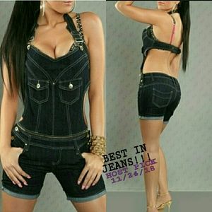 💋BACKLESS  DENIM SHORT JUMPSUIT COVERALL!!!